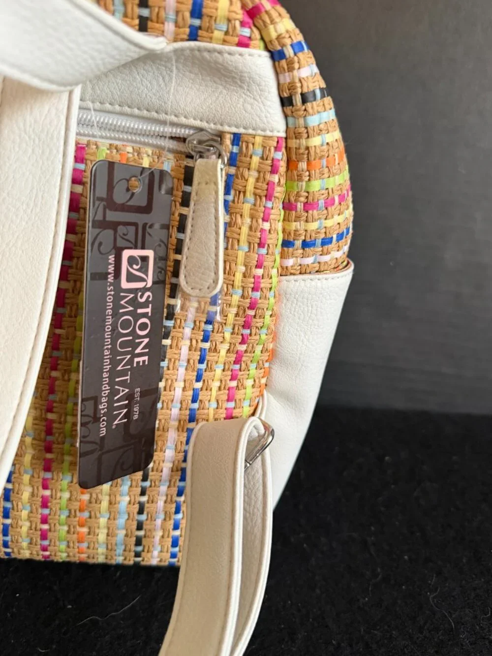 NWT Stone Mountain Multicolor Woven Straw Dome Handbag/Backpack